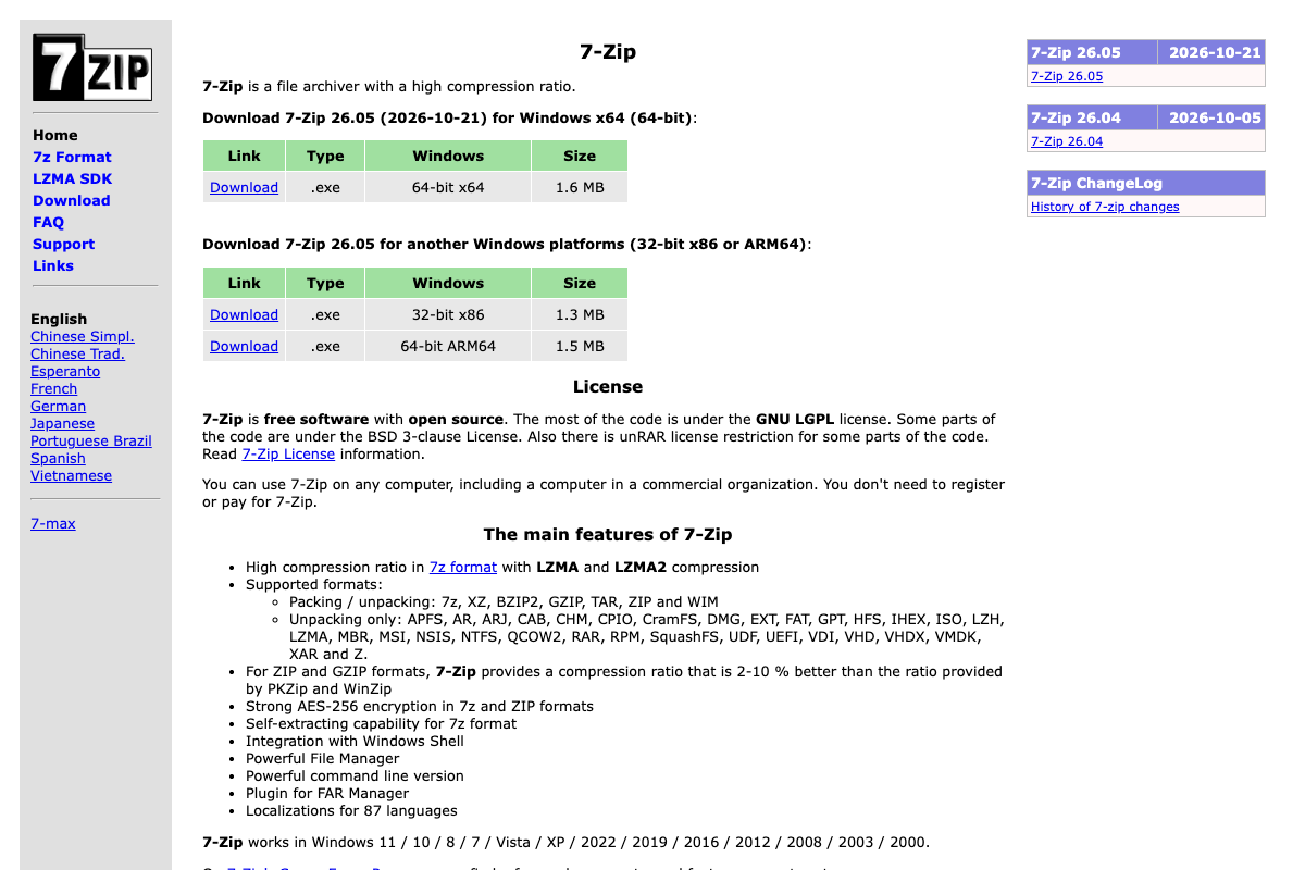 Captura de pantalla de 7-Zip