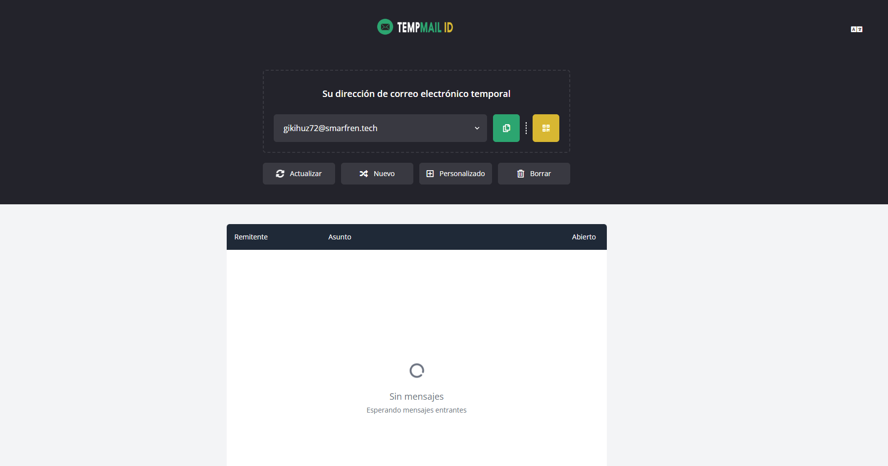 Captura de pantalla de Temp Mail ID