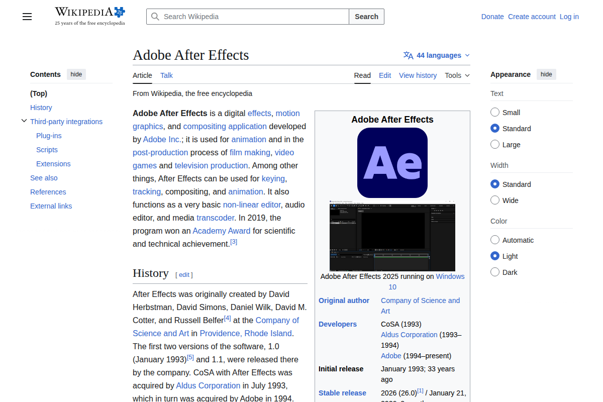 Captura de pantalla de After Effects