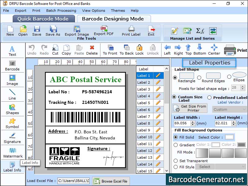 Captura de pantalla de Postal Barcode Generator Software