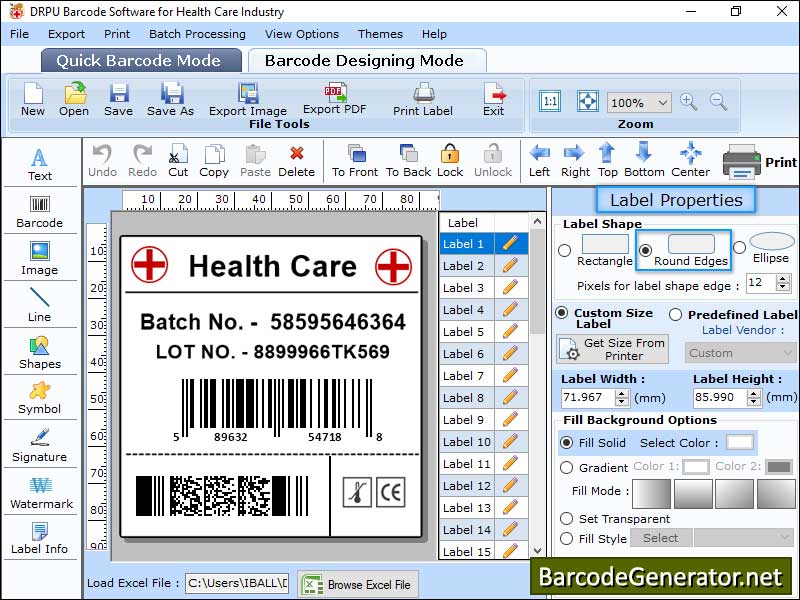 Captura de pantalla de Barcode Generator Software Healthcare