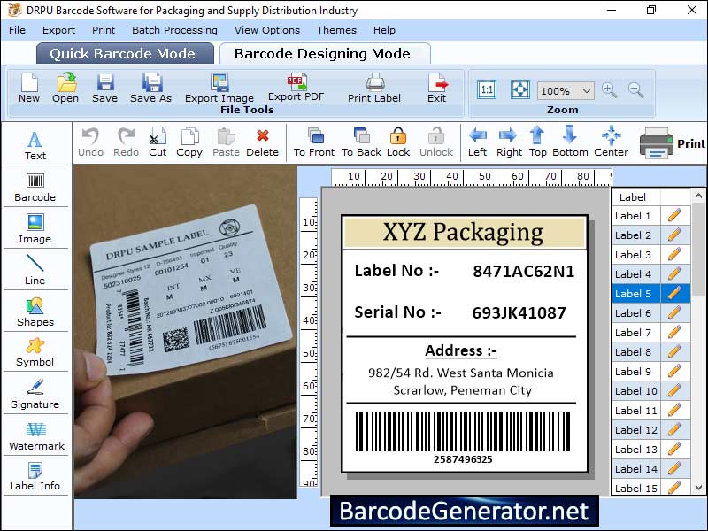Captura de pantalla de Packaging Barcode Generator Software
