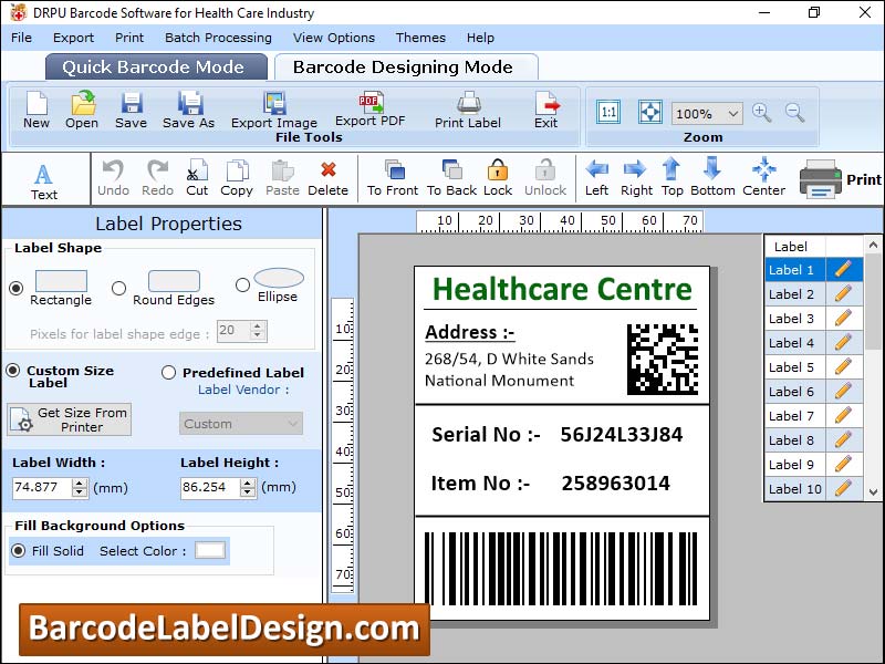 Captura de pantalla de Healthcare Barcode Label Design