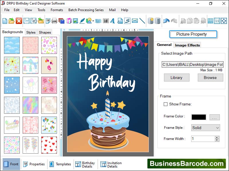Captura de pantalla de Printable Birthday Card Software