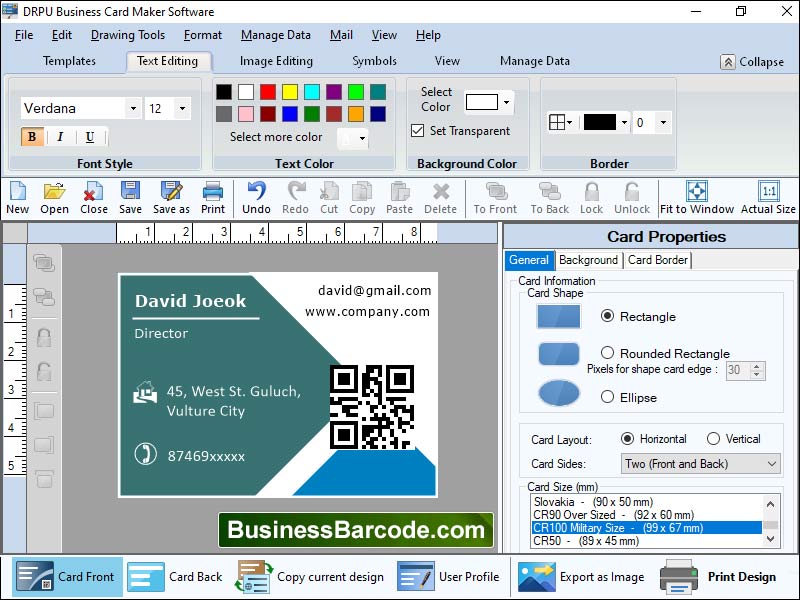 Captura de pantalla de Business Card Maker Software