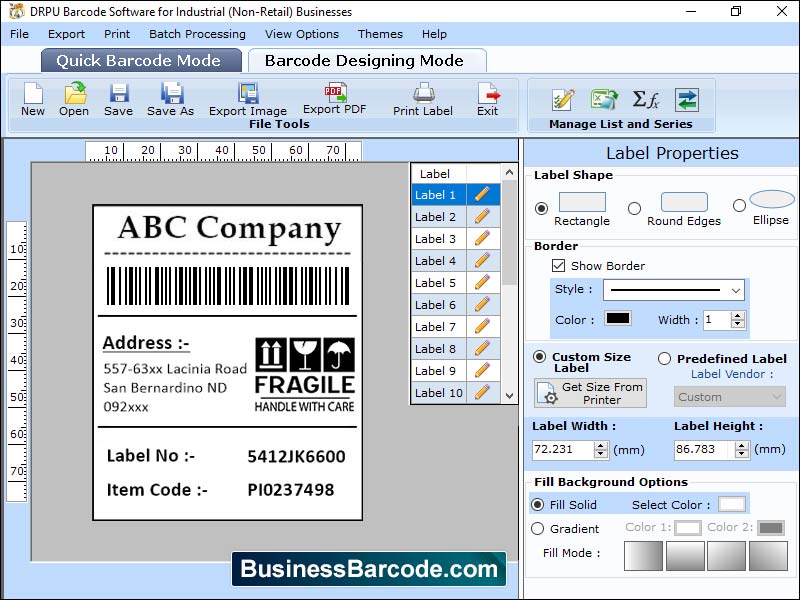 Captura de pantalla de Create Industrial Barcode Software