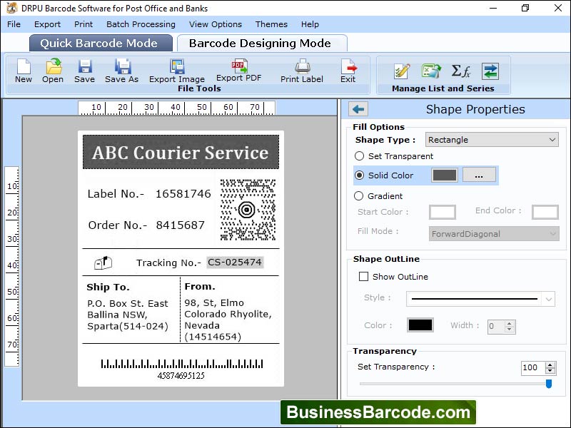 Captura de pantalla de Post Office and Bank Barcode Label