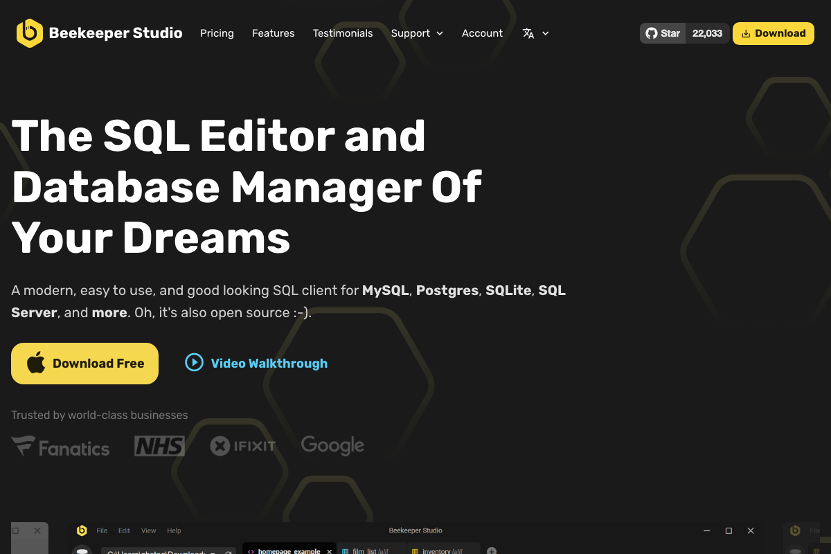 Captura de Beekeeper studio