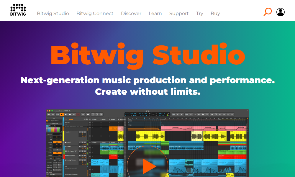 Captura de pantalla de Bitwig Studio