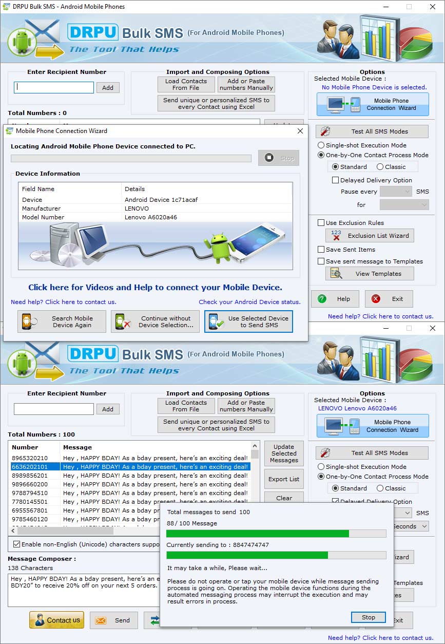 Captura de pantalla de Android Bulk SMS