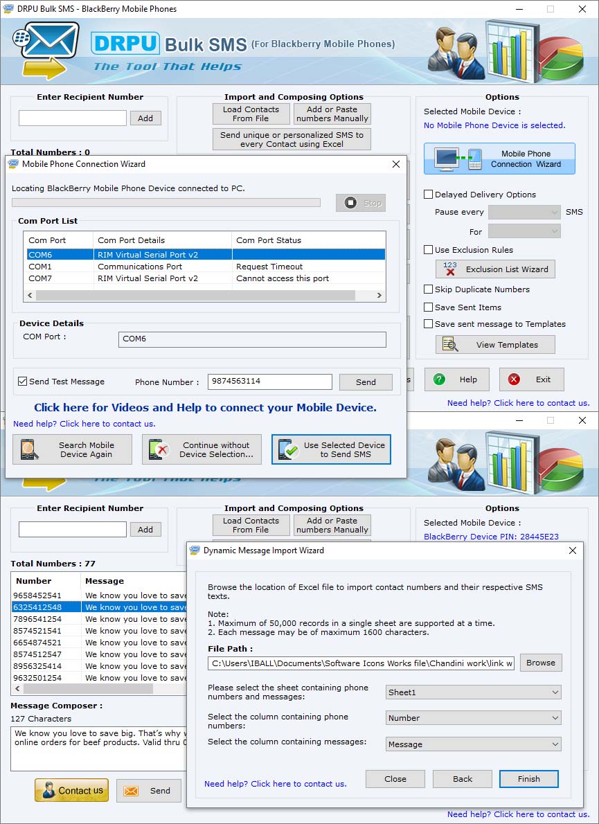 Captura de pantalla de SMS BlackBerry Application