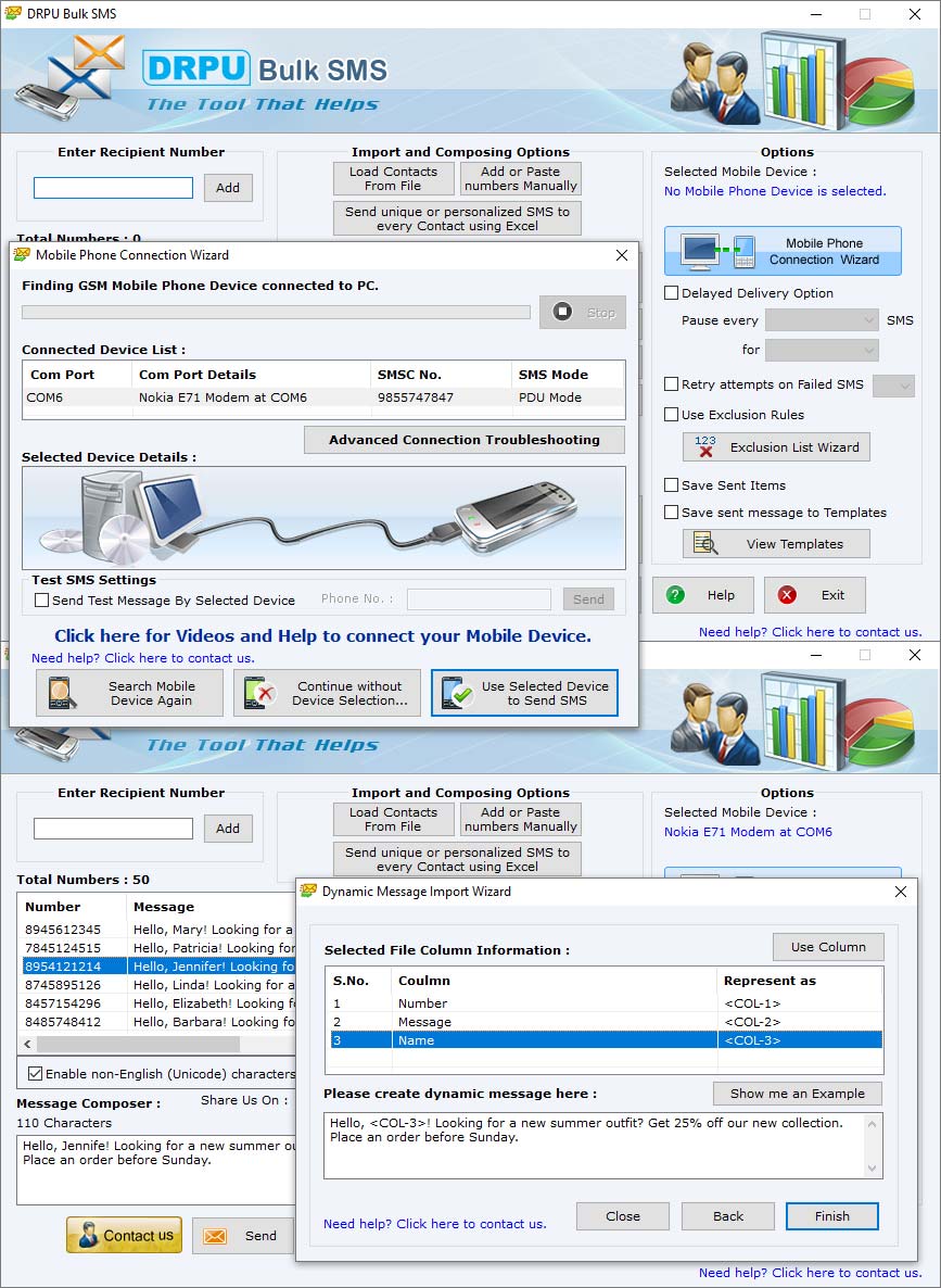 Captura de pantalla de Bulk SMS from PC