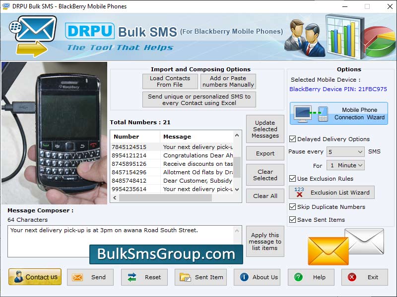 Captura de pantalla de BlackBerry Bulk SMS App