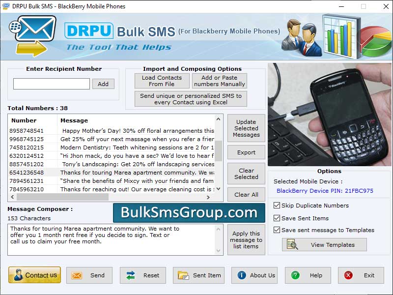 Captura de pantalla de Group Text SMS BlackBerry