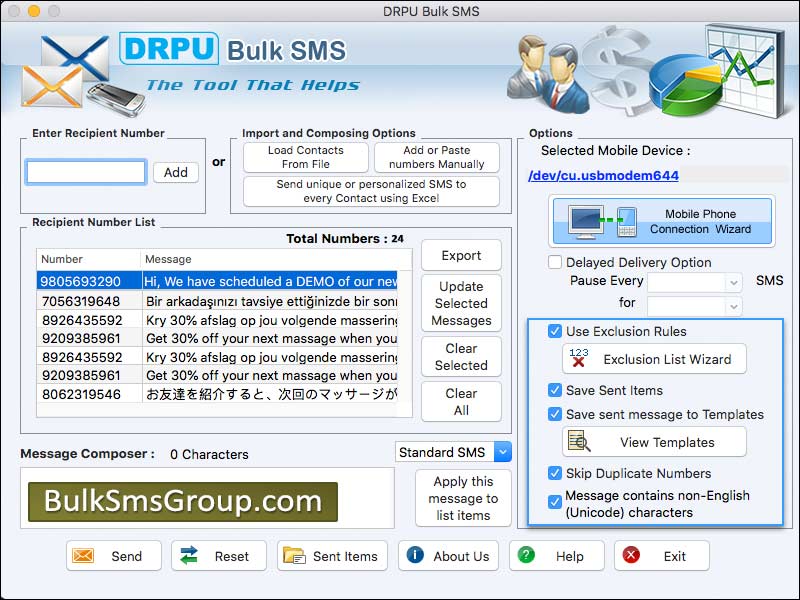 Captura de pantalla de Bulk SMS Software for MAC
