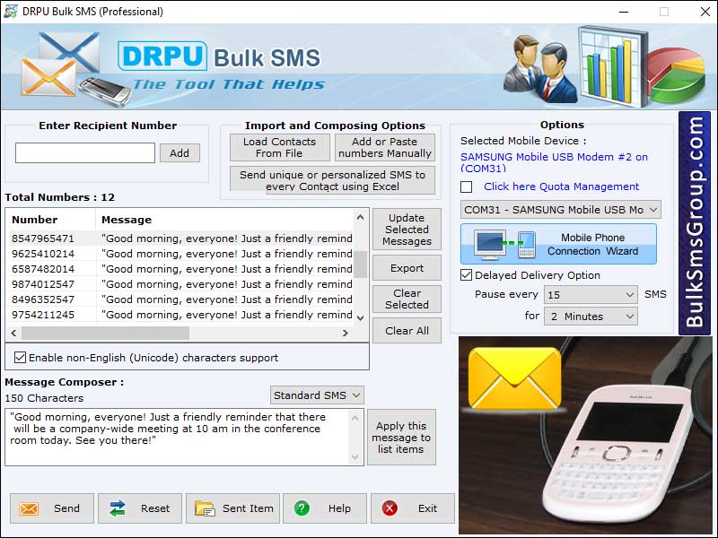 Captura de pantalla de Bulk SMS Group Software