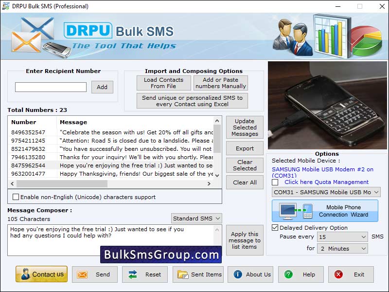Captura de pantalla de Bulk SMS Software for GSM Phone
