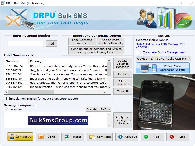 Captura de pantalla de GSM Text Messaging Software