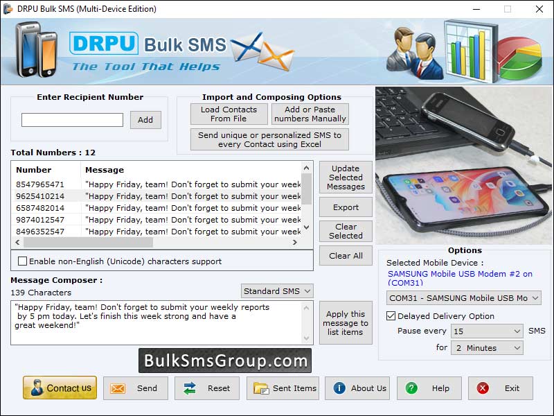 Captura de pantalla de Group SMS Software
