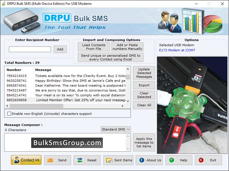 Captura de pantalla de USB GSM Modem Bulk SMS