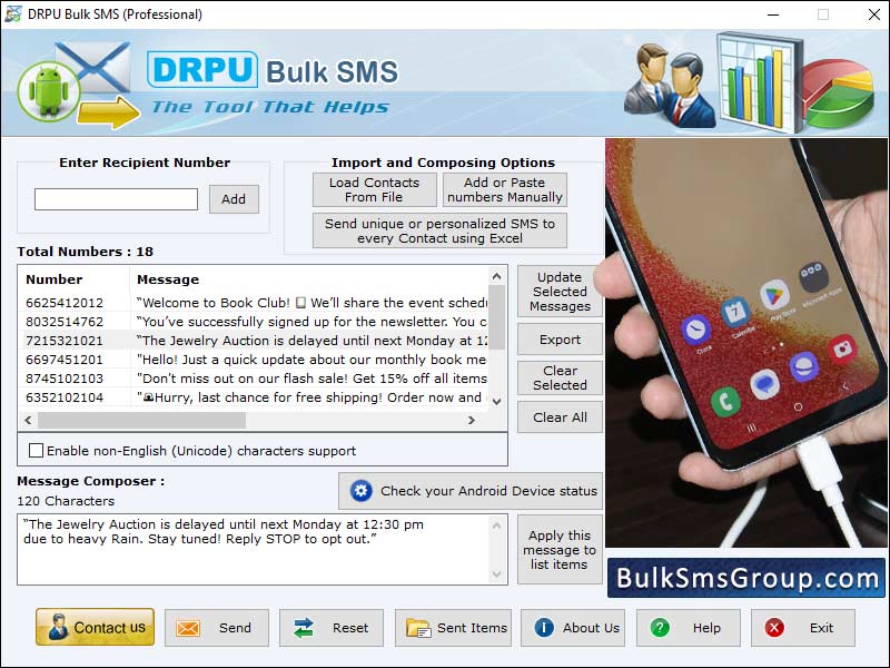 Captura de pantalla de Group SMS Software