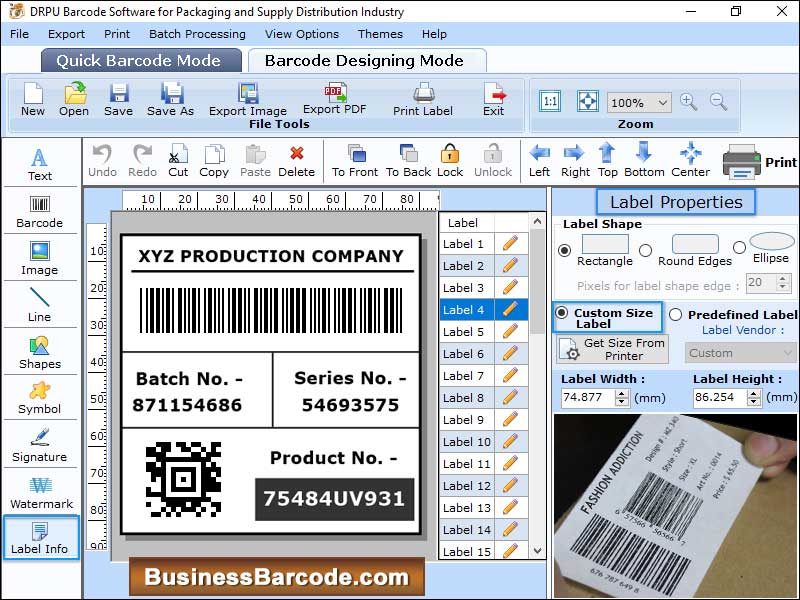 Captura de pantalla de Packaging Barcode Labels
