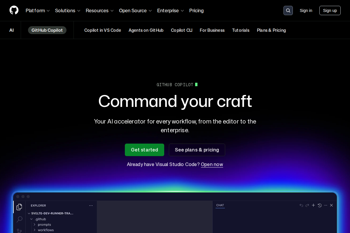 Captura de pantalla de GitHub Copilot