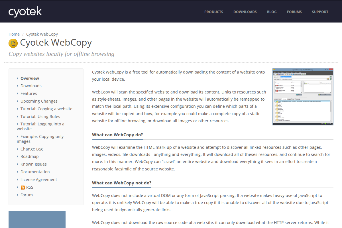 Captura de pantalla de Cyotek WebCopy