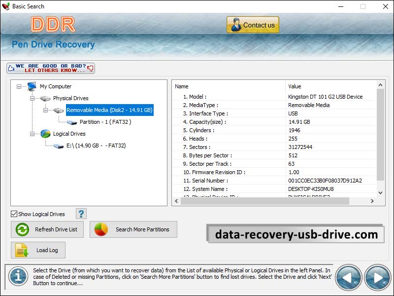 Captura de pantalla de Data Restore Pen Drive