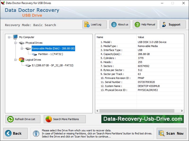 Captura de pantalla de Data Recovery USB Drive Software