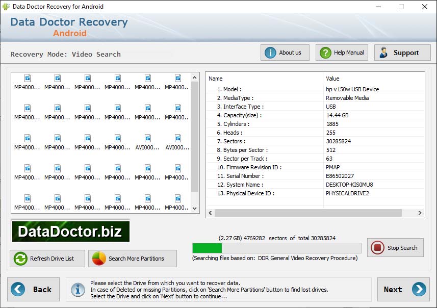 Captura de pantalla de Android Data Restore Software