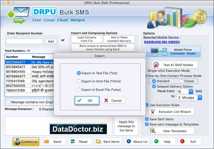 Captura de pantalla de Mac Bulk SMS