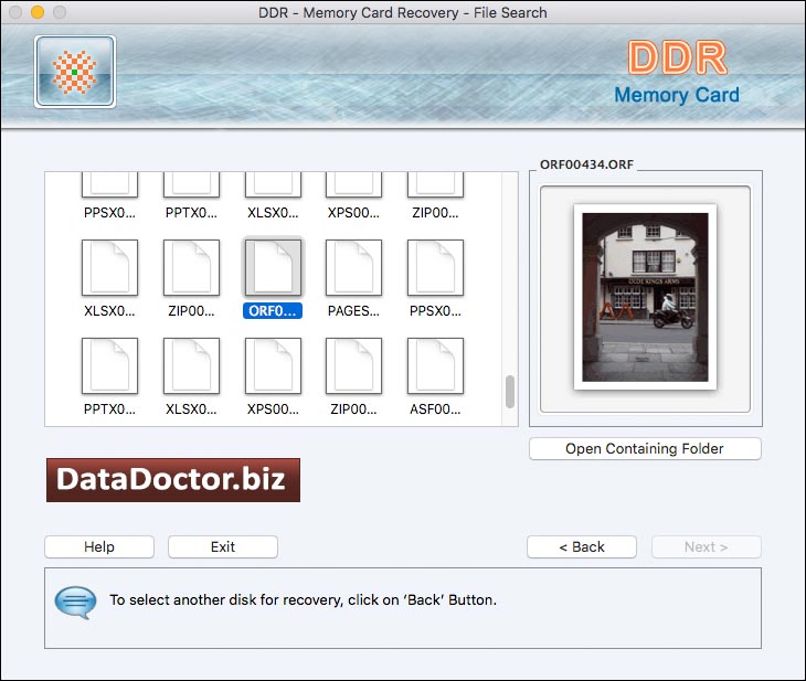 Captura de pantalla de Mac Memory Card Recovery