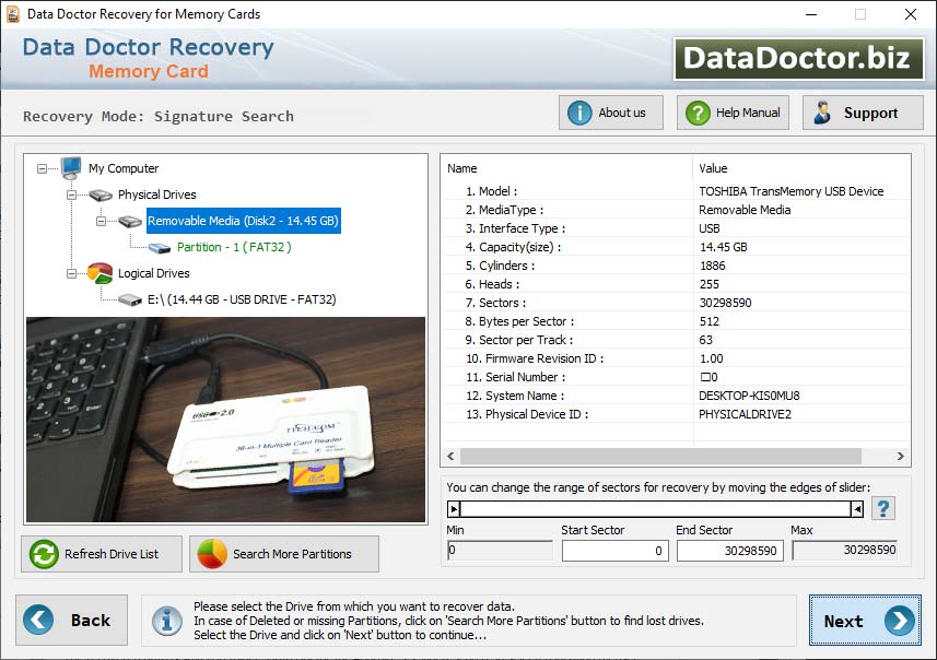 Captura de pantalla de Memory Card Files Restore