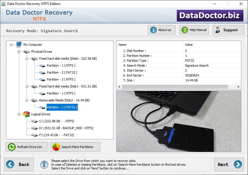 Captura de pantalla de NTFS Partition Repair Software