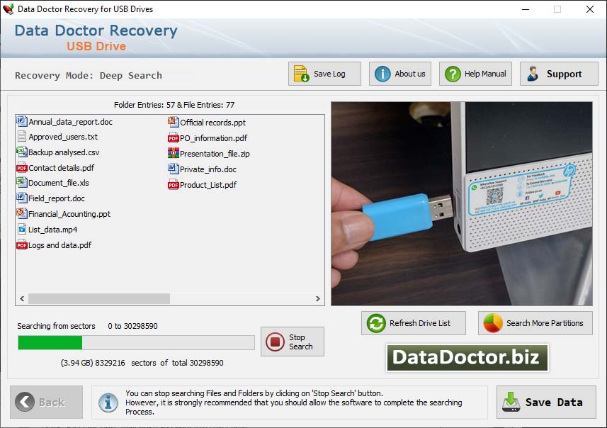 Captura de pantalla de Flash Drive Data Recovery