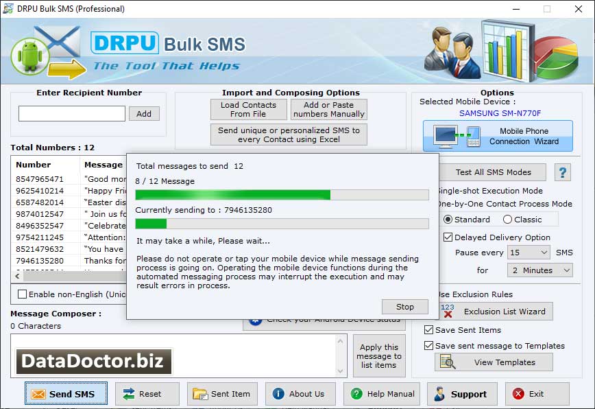 Captura de pantalla de Send Bulk SMS
