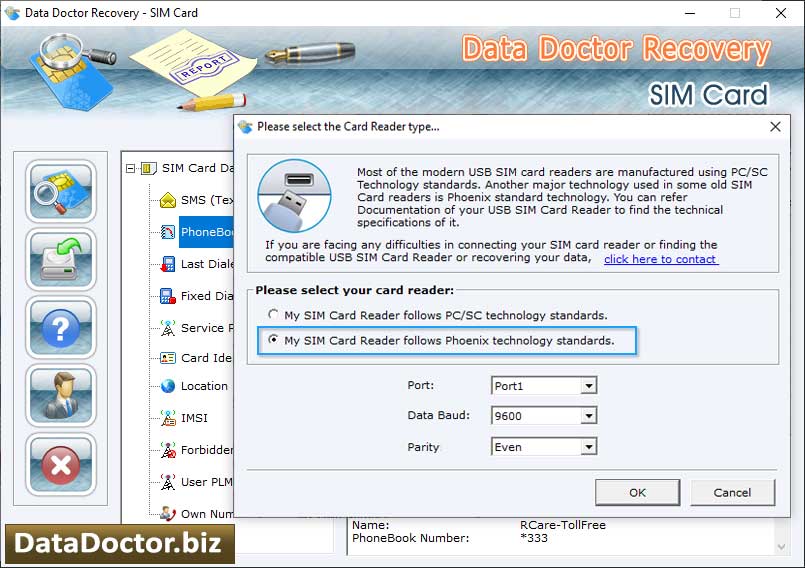 Captura de pantalla de Data Doctor SIM Card Recovery