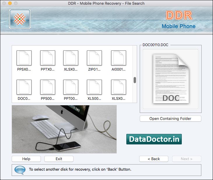 Captura de pantalla de Mac Mobile Phone Data Recovery