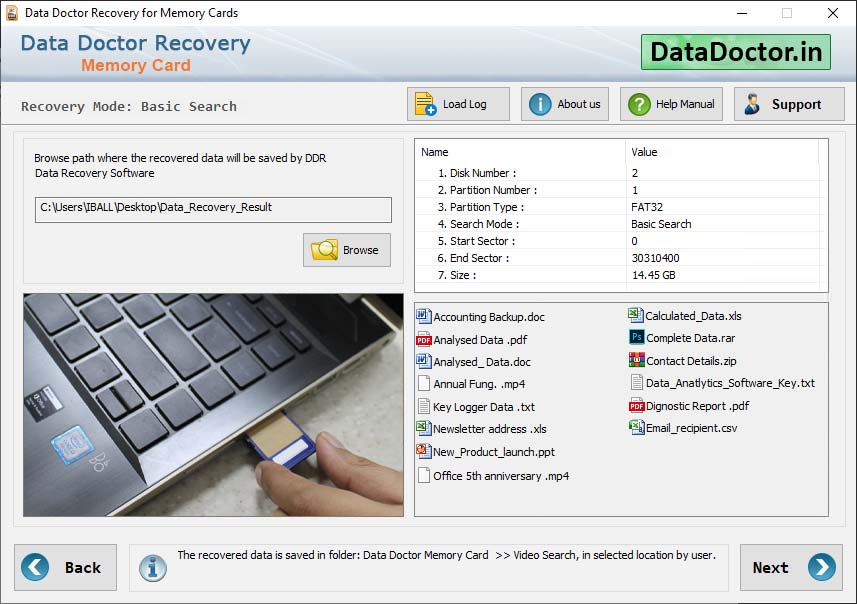 Captura de pantalla de Memory Cards Data Recovery Program
