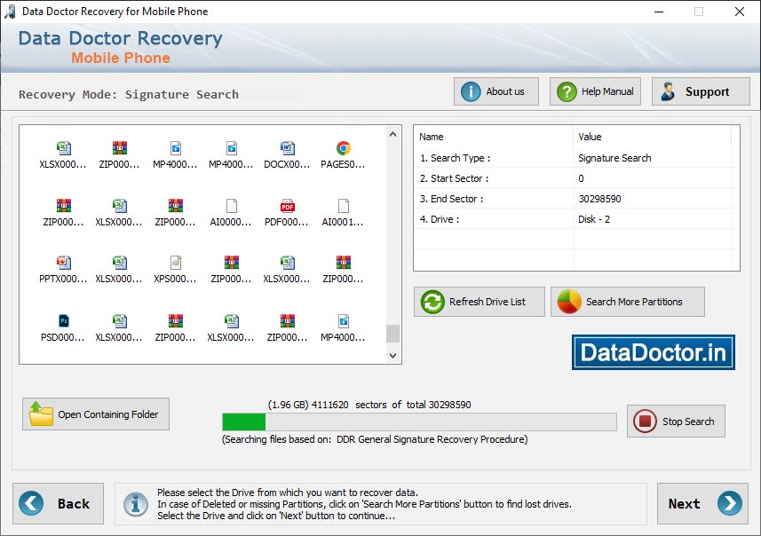 Captura de pantalla de Cell Phone Data Recovery