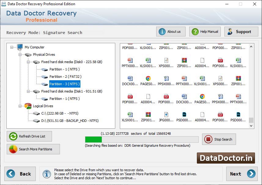 Captura de pantalla de Windows Data Recovery Tools