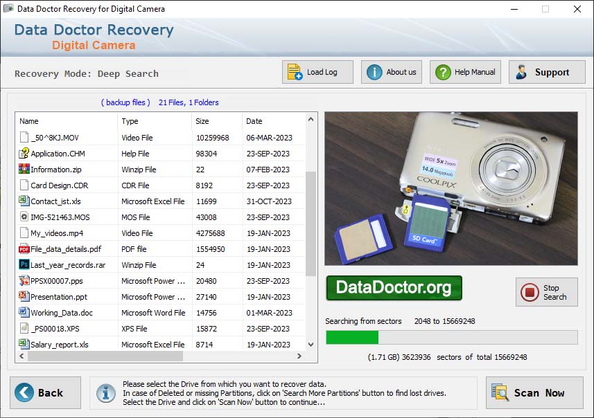 Captura de pantalla de Digital Camera Recovery