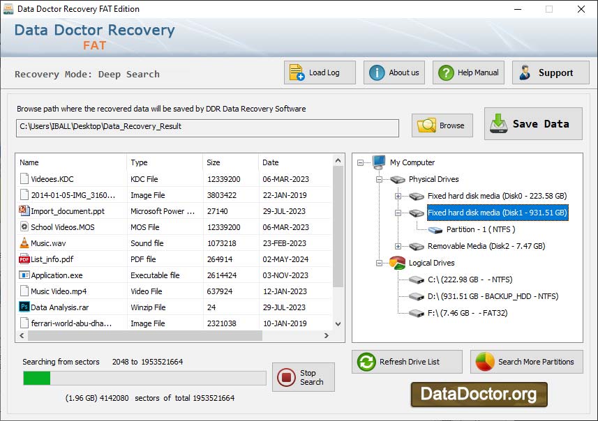 Captura de pantalla de FAT Partition Data Recovery