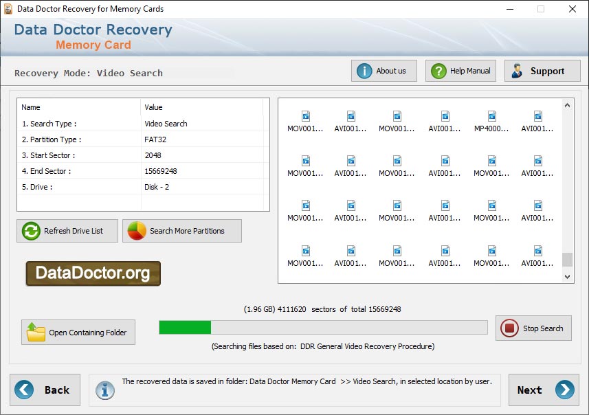 Captura de pantalla de Memory Card Recovery