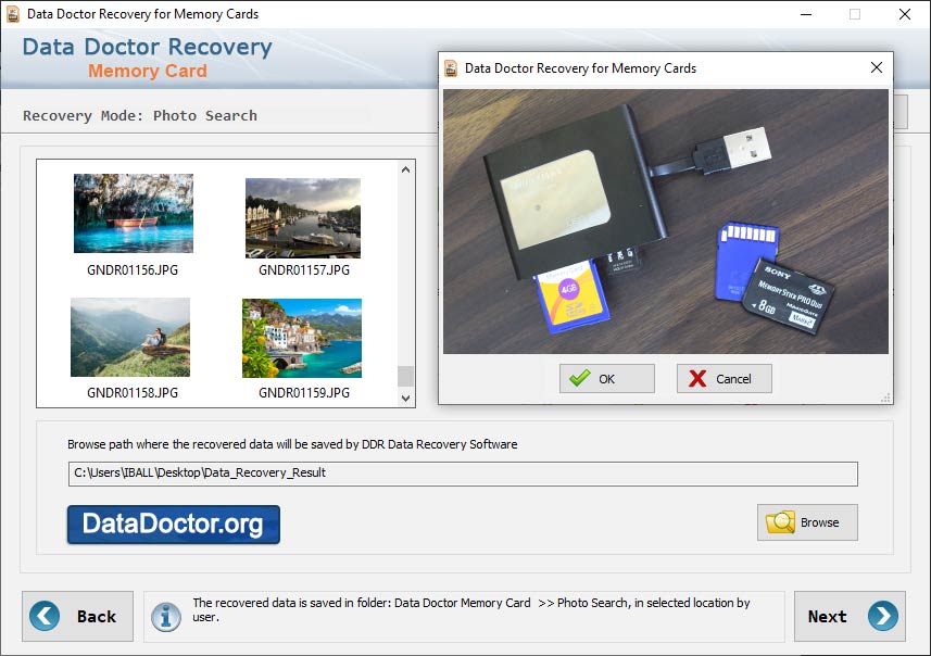 Captura de pantalla de Memory Card Restore Software