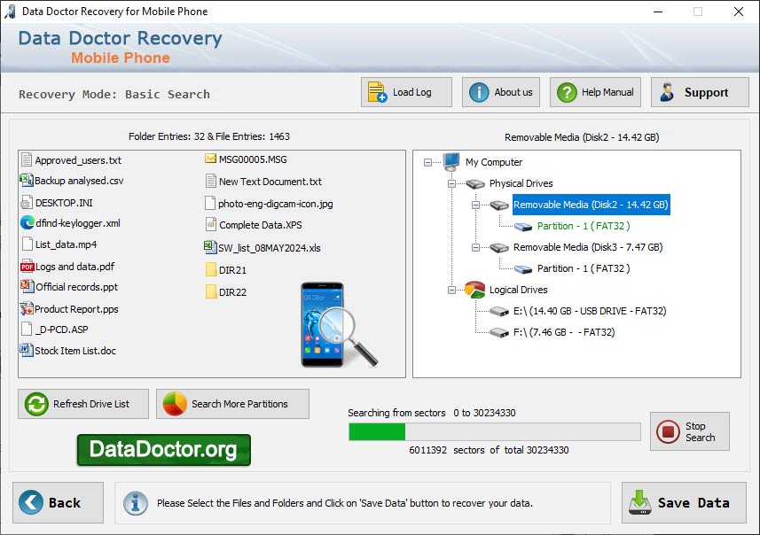 Captura de pantalla de Mobile Phone Data Retrieval Software