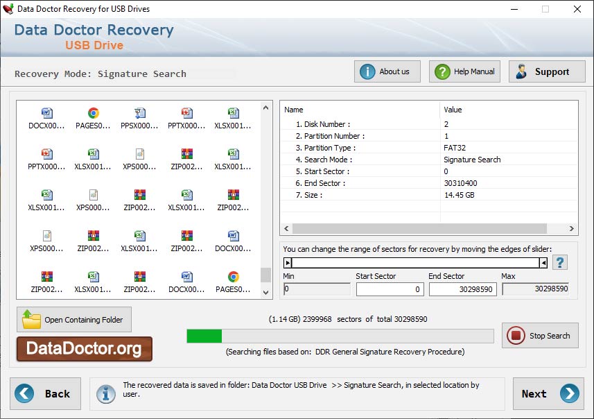 Captura de pantalla de USB Files Recovery Software