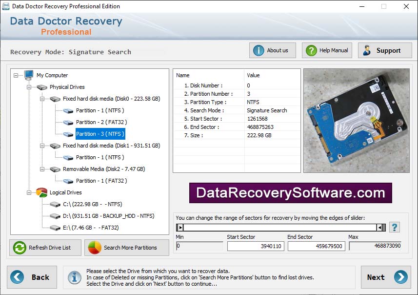 Captura de pantalla de Data Recovery Professional