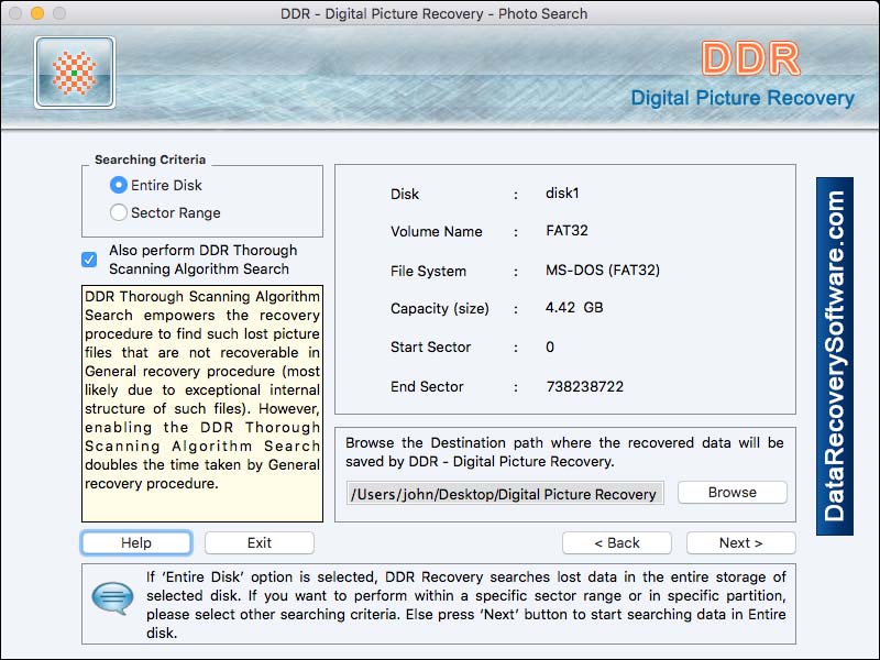Captura de pantalla de DDR Mac Card Recovery Software